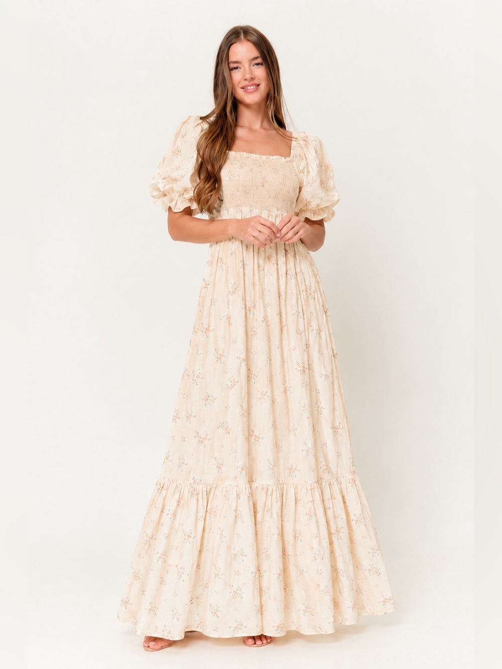 WORTH COLLECTIVE Livvy 100% Cotton Maxi Dress in peach